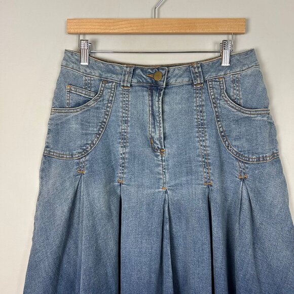 Y2K Soft Surroundings Denim Pleated Midi Skirt Country Western Size Small Women' - Picture 2 of 4